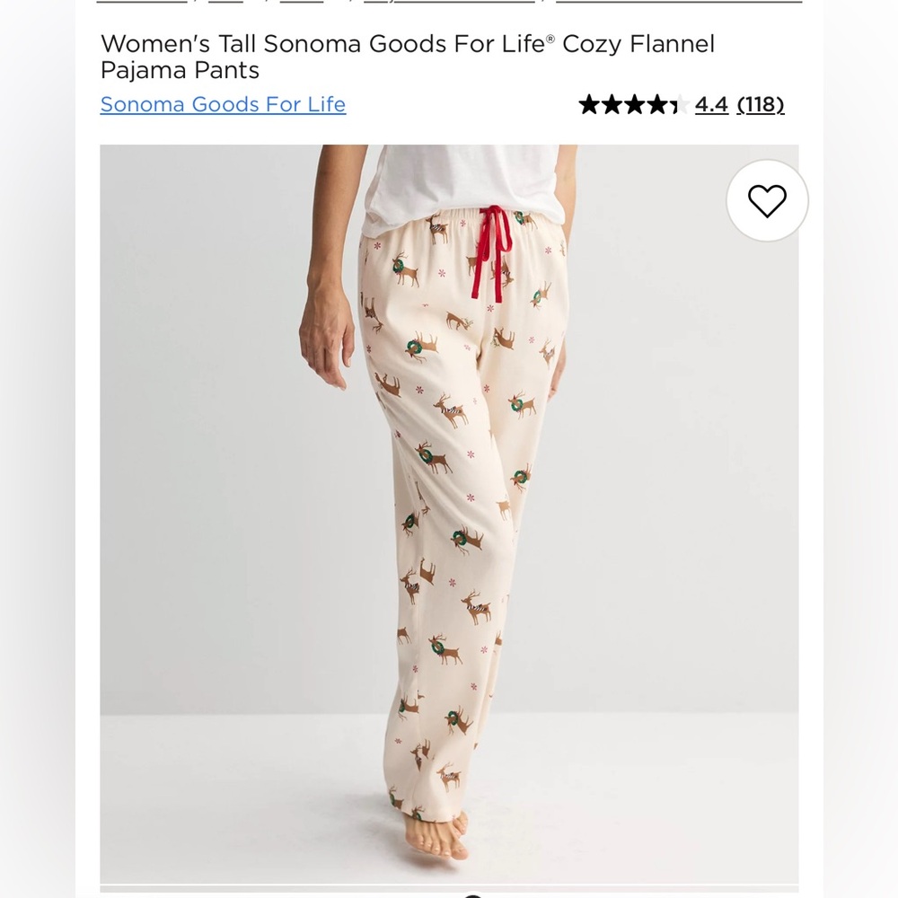 Sonoma Cream Pajama Pants with Red Drawstring